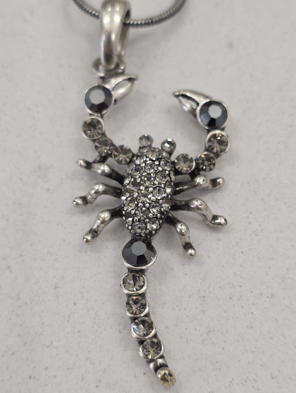 Artisan Scorpion Crystal Pendant 2.5" Necklace Smoky Swarovski Crystals